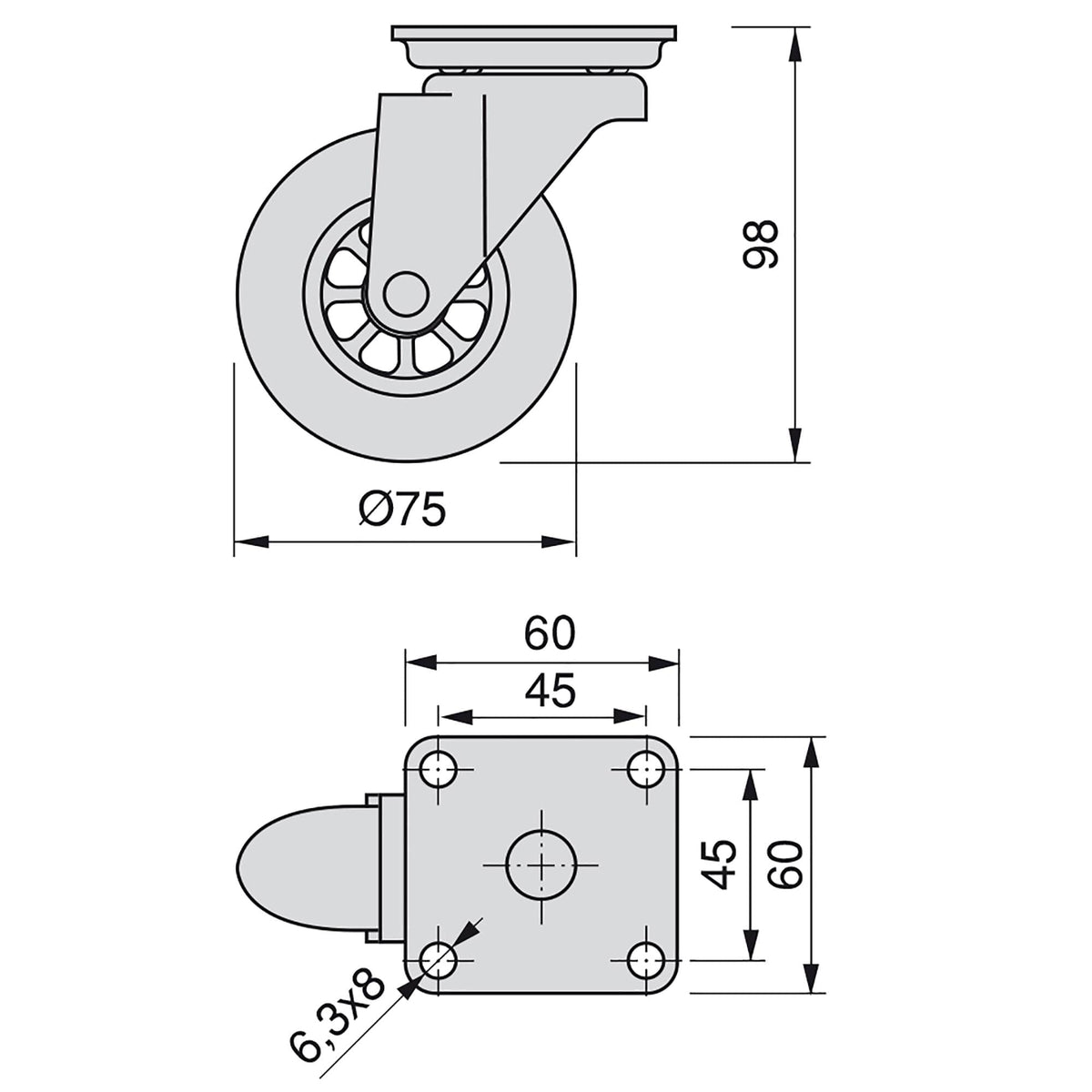 Emuca 4er Set Möbelrollen 50 mm- 75mm, Schwerlastrollen mit Bremse, Rollen für Möbel, Transportrollen, Lenkrollen - werkzeug-online24