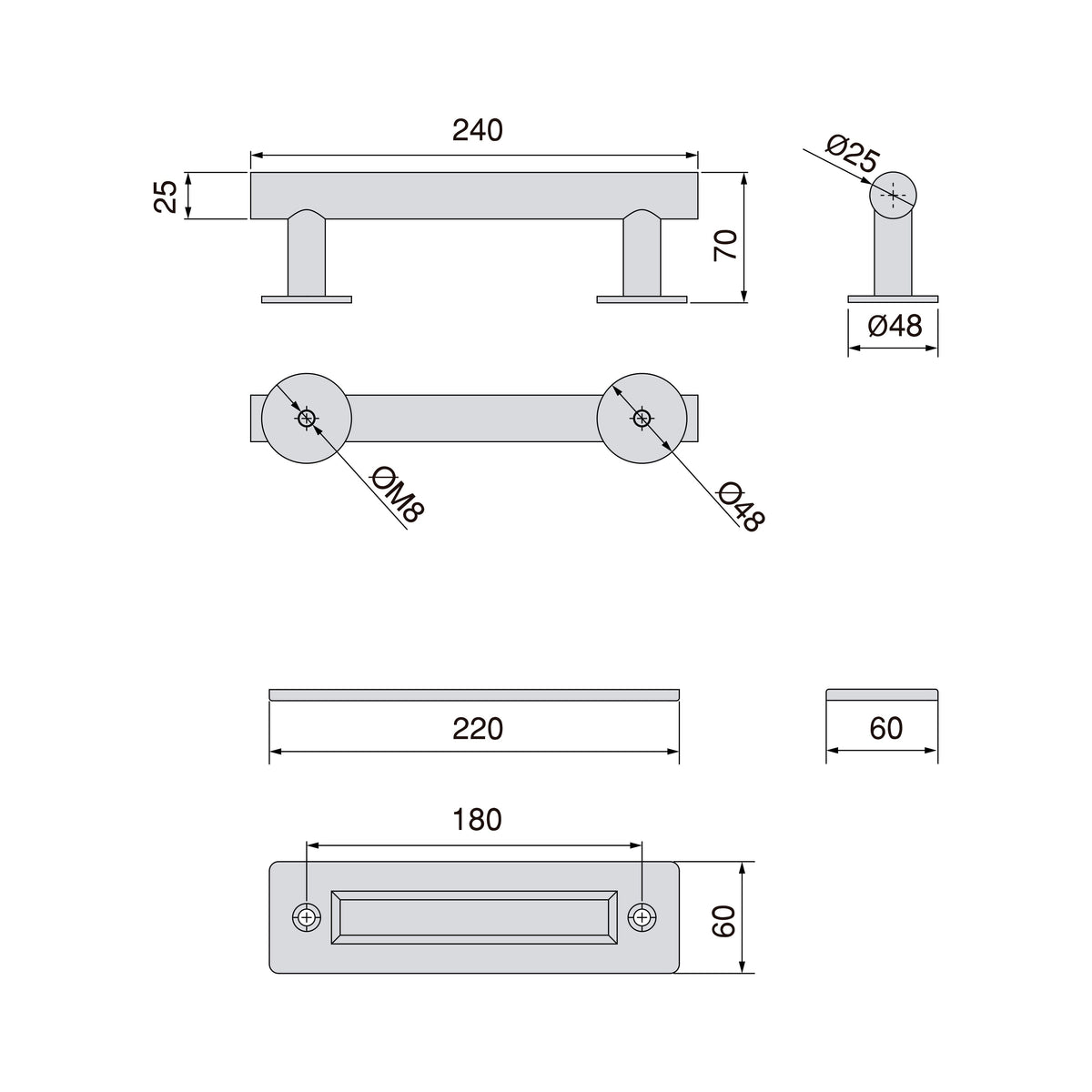 Emuca Griff für Holzschiebetüren Pasadena, Länge 240 mm, 180 mm Achsenabstand, Stahl, Schwarz strukturiert - werkzeug-online24